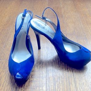 Royal blue platform sling backs